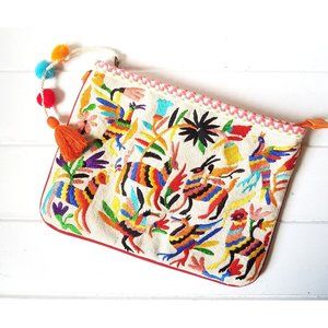 Steven by Steve Madden Zazu Embroidered Clutch Zipper Opening Multi Colored